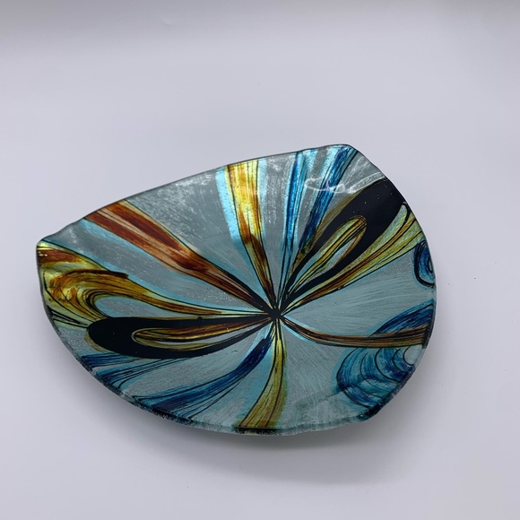 Metallic Quadrifoglio Art Glass Shallow Triangular Trinket Bowl Dish - Picture 11 of 11